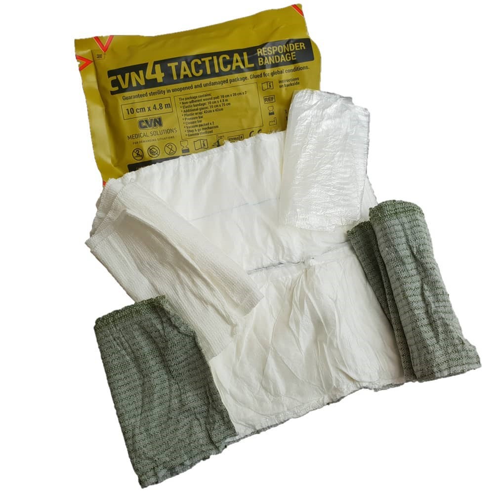 Acil Travma Elastik Bandajı (israil Bandajı) Kiti -(10×17 Cm)İç içe 2 vakumlu ambalaj içinde steril, vakum paketli bir kapta elastik bandaj, dış yara sarma ve pnömatik olmayan turnıke kombinasyonu; bandaj c/o dört parça: dokumamış, yüksek yoğunluklu polietilen, pamuk ve polielenden oluşan yapışkan olmayan bir yara Acil Travma Elastik Bandajı (israil Bandajı) Kiti -(10×17 Cm)İç içe 2 vakumlu ambalaj içinde steril, vakum paketli bir kapta elastik bandaj, dış yara sarma ve pnömatik olmayan turnıke kombinasyonu; bandaj c/o dört parça: dokumamış, yüksek yoğunluklu polietilen, pamuk ve polielenden oluşan yapışkan olmayan bir yara