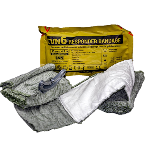 Acil Travma Elastik Bandaj Kiti (15×17 Cm)Hastane öncesi acil durumlarda travmatik hemorajik yaralardan kan akışını durdurmak için, acil pansuman, 6 in x 4.5 metre; w/turnike; steril; ea, steril, vakumlu bir kapta elastik bandaj, harici yara pansuman ve pnömatik olmayan turnike kombinasyonu; band